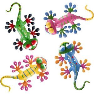 4 Pack Metal Geckos Inspirational Wall Art, Mexican Outdoor with Shaking Head